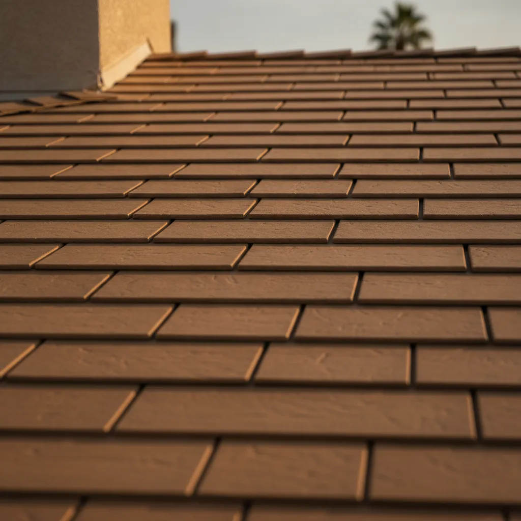 Close-up of a composite synthetic shake roof on a San Diego home, molded to look like split cedar but Class A fire-rated.