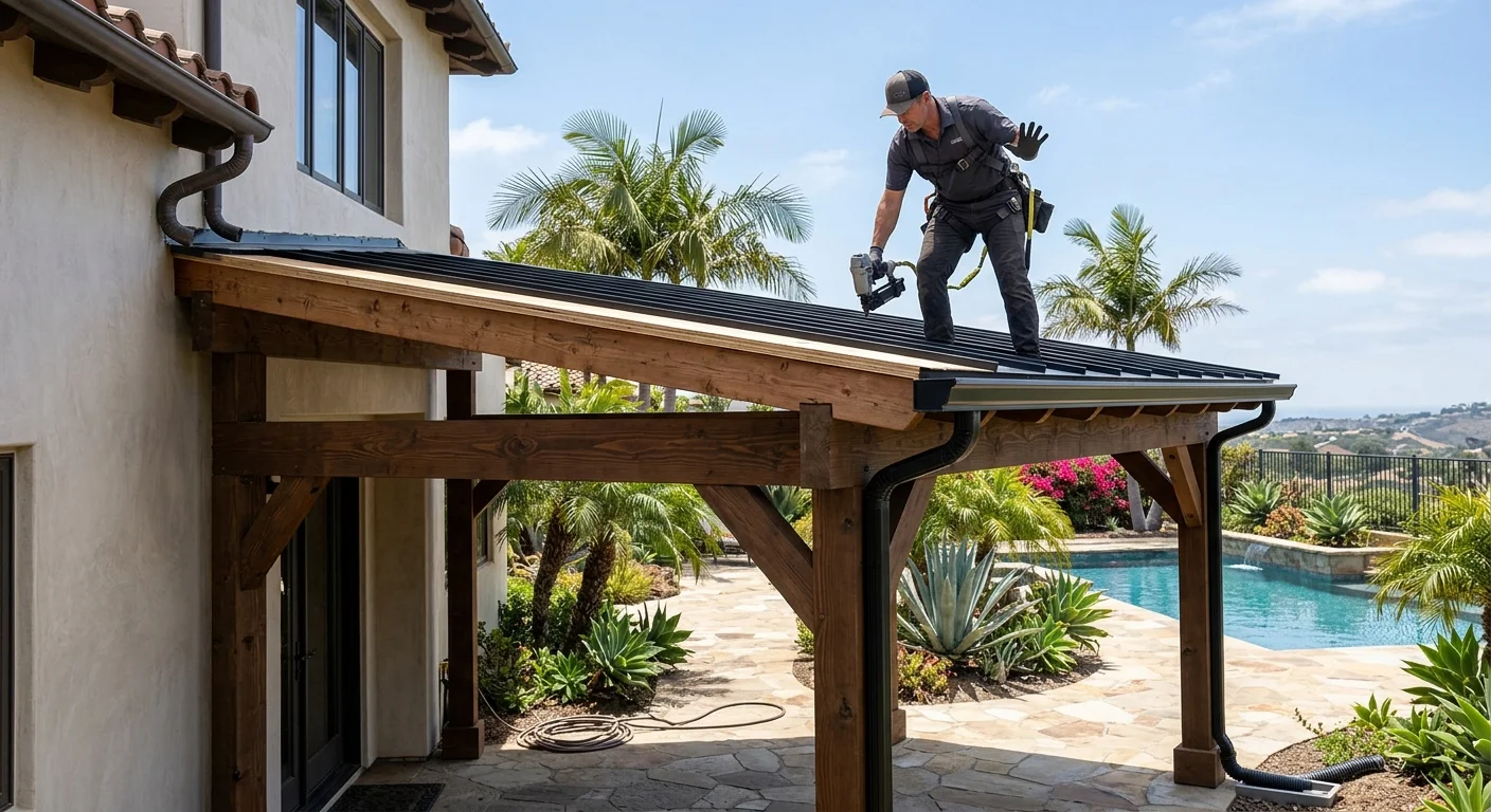 Covered backyard pergola at a San Diego home