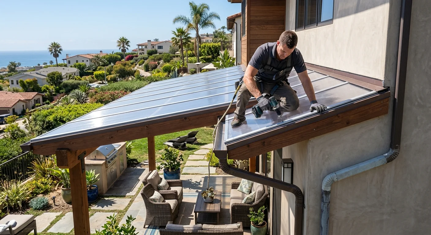 Polycarbonate roof panels covering a San Diego patio