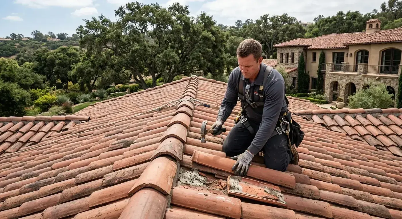 A tile roof on a master-planned home in the Rancho Peñasquitos area of San Diego.