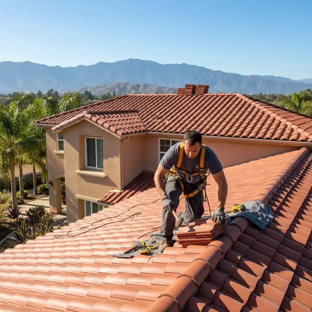 A tile roof on a single-family home in the Sweetwater Valley area of Bonita, CA.